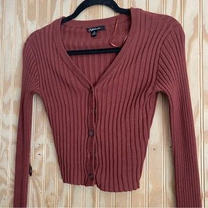 Burnt Orange V Neck Long Sleeve Button Down M